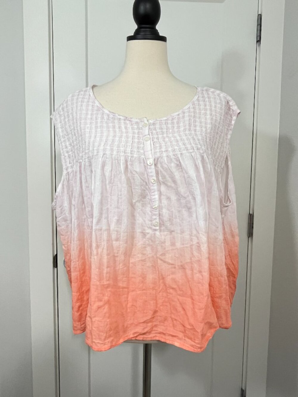 Free People Size Medium Pink Orange Ombre Smocked Dip Dye Tank Top NWT